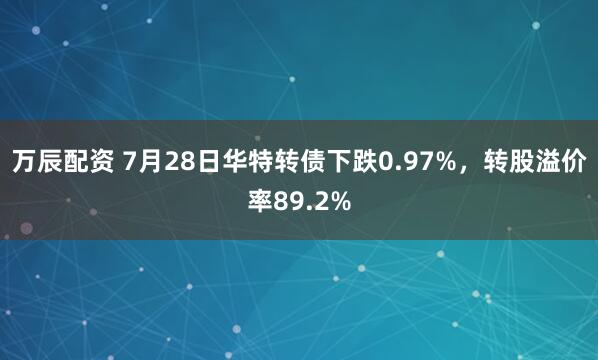 万辰配资 7月28日华特转债下跌0.97%，转股溢价率89.2%